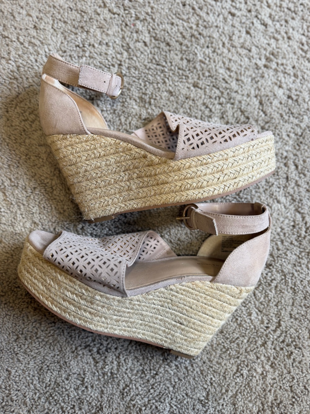 14th & Union Taupe Perforated Espadrille Wedge Sandals